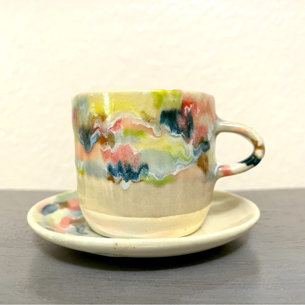 NEW Ceramic tea cup with rainbow color. New and pottery made.